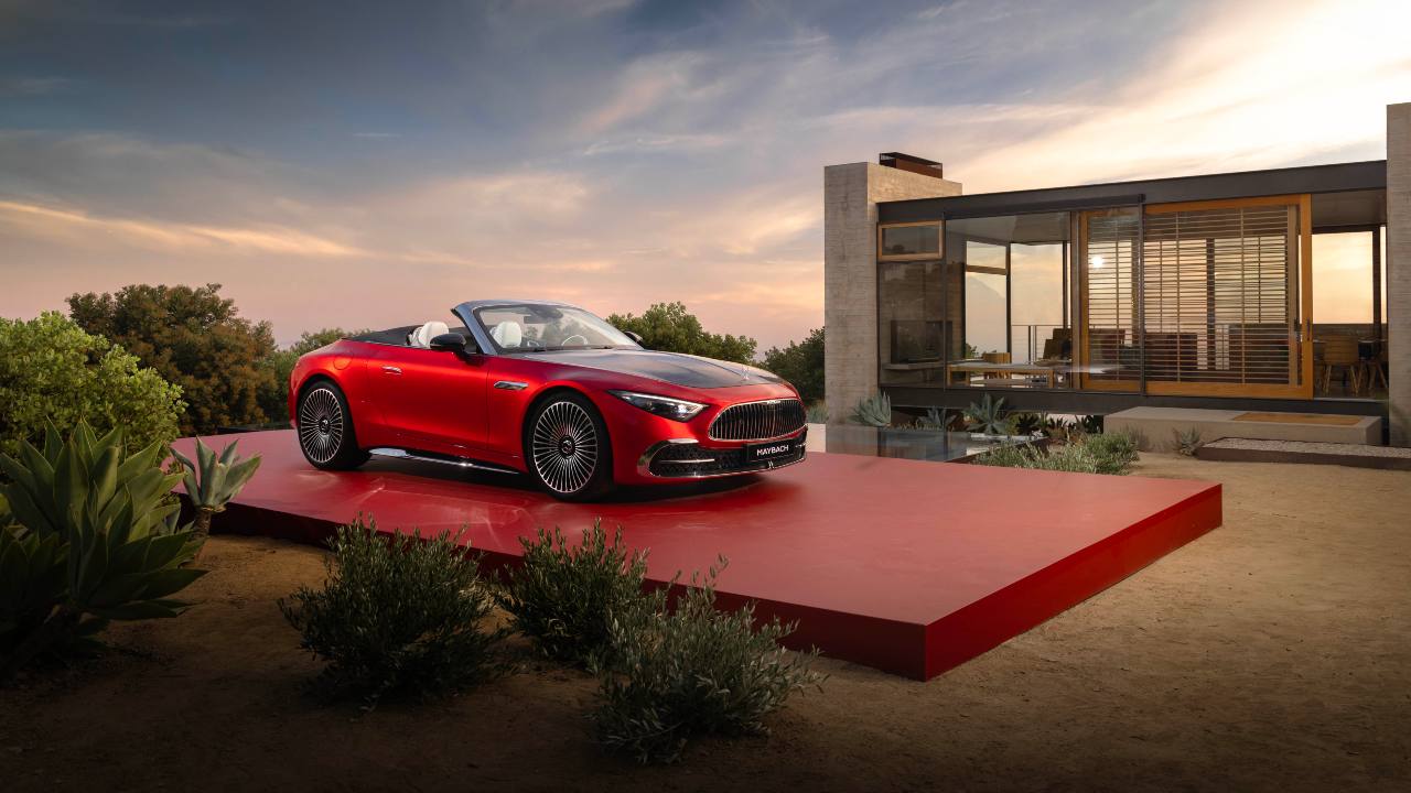 Mercedes-Maybach SL Monogram Series luxury roadster displayed outside modern home