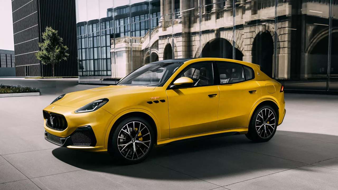 Yellow Maserati Grecale static front right