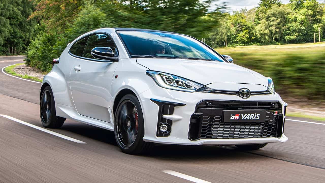 White Toyota GR Yaris Exterior Front Driving