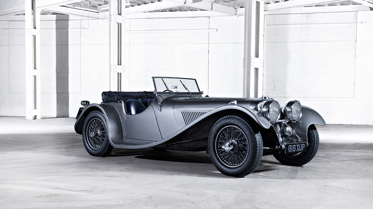 Silver 1936 Jaguar SS 2.5-litre Exterior Static in White Warehouse
