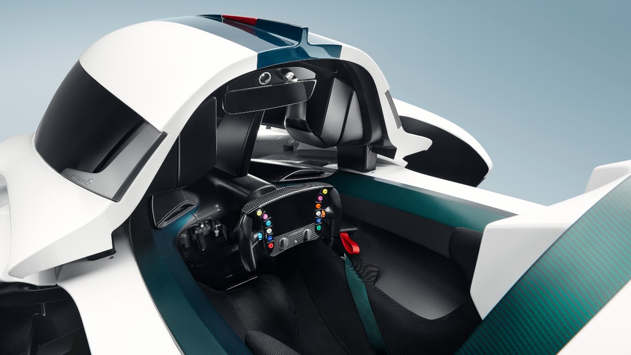 McLaren Solus GT interior featuring single-seat cockpit and racing-style steering wheel