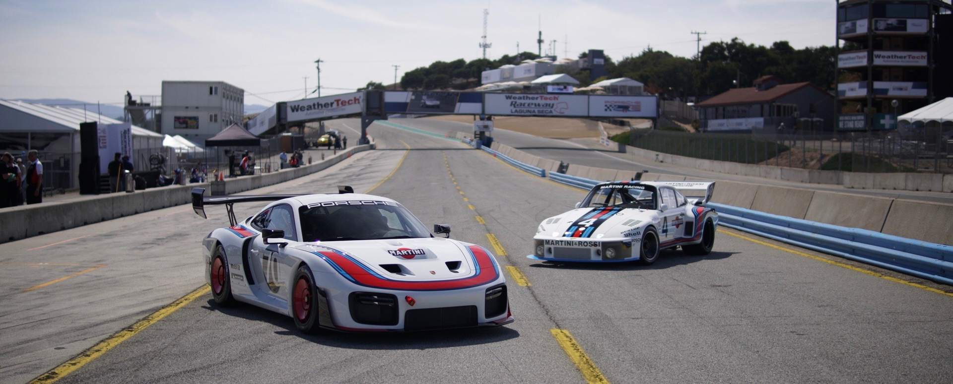 Modern Porsche 935 and classic 935 ‘Moby Dick’ together on racetrack