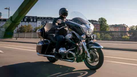 Motorcyclist Riding Black BMW R 18 Transcontinental