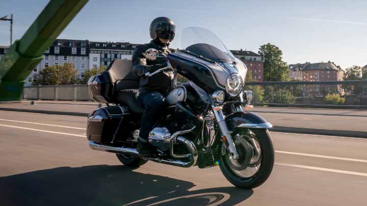 Motorcyclist Riding Black BMW R 18 Transcontinental