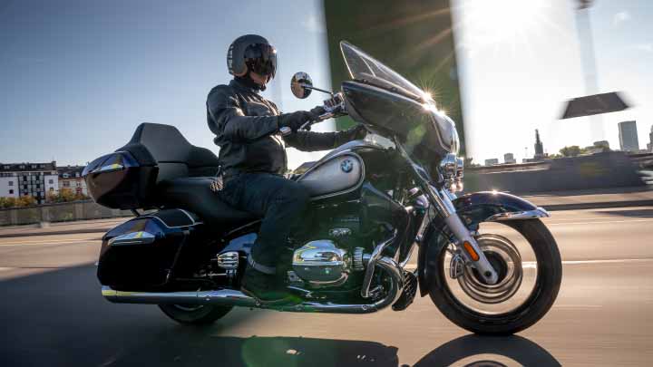 Motorcyclist Riding Black BMW R 18 Transcontinental