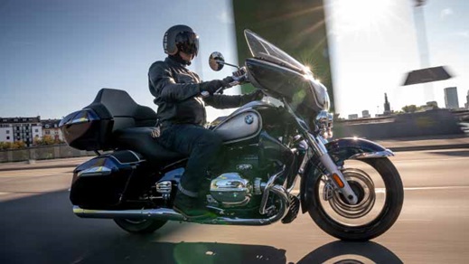 Motorcyclist Riding Black BMW R 18 Transcontinental