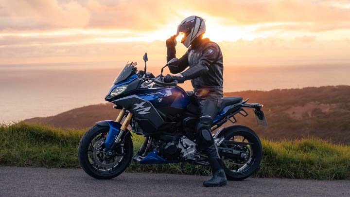 Motorcyclist Riding Blue BMW F 900 XR