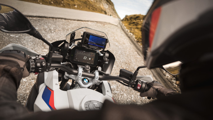 Point Of View Shot of Motorcyclist Riding BMW Motorrad Bike