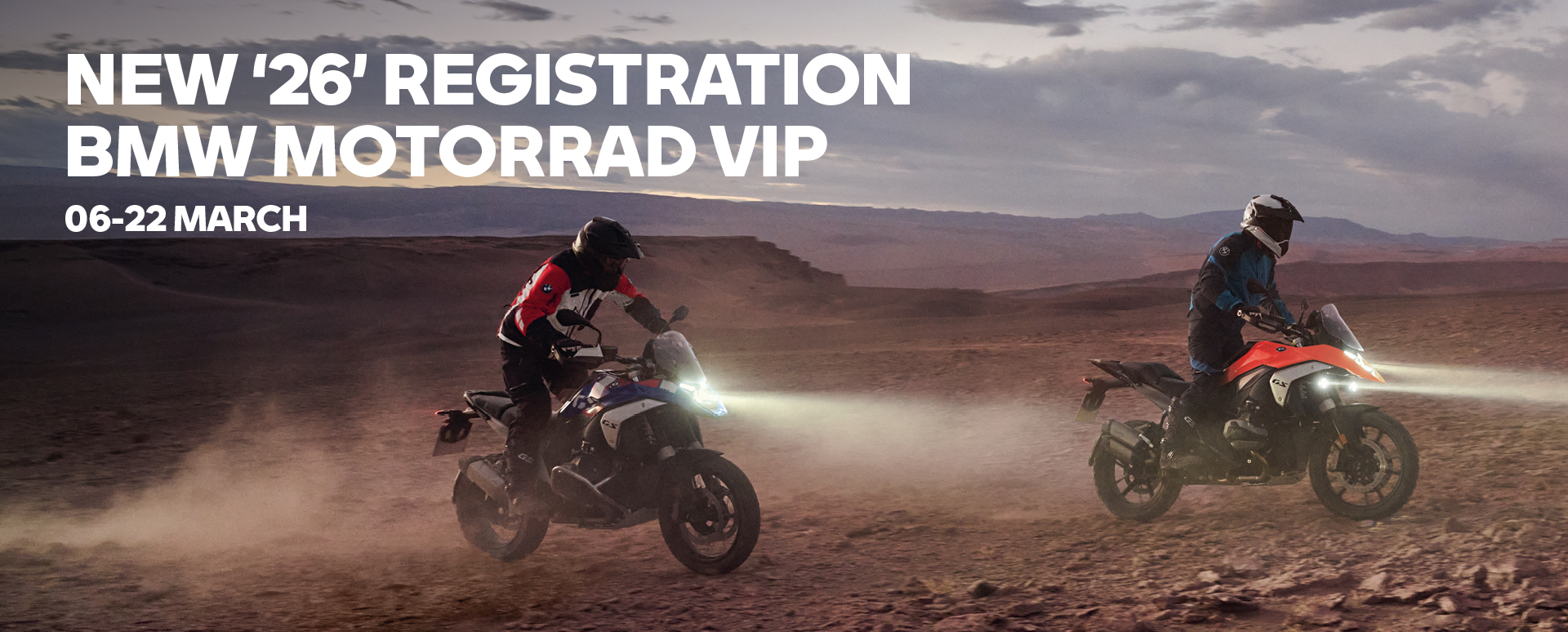 2 Men on BMW Motorbikes in Desert Landscape