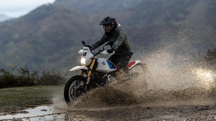 BMW Motorbike Being Driven Through Water