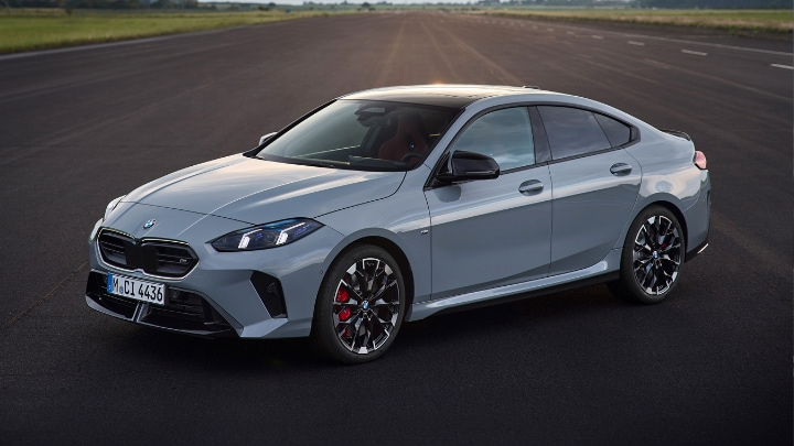 Silver BMW parked on the road