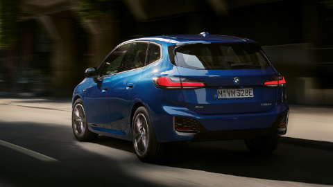 Blue BMW 2 Series Active Tourer Driving Rear
