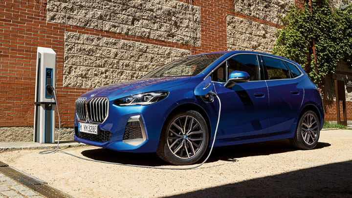 Blue BMW 2 Series Active Tourer Plug-in Hybrid Charging