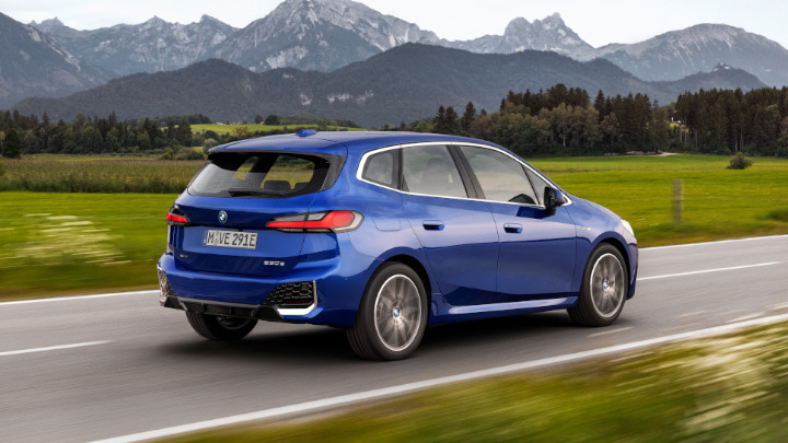 Blue BMW 2 Series Active Tourer Plug-in Hybrid Driving Rear