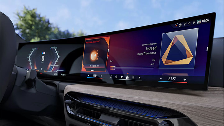 Close up of a BMW i4 iDrive infotainment display