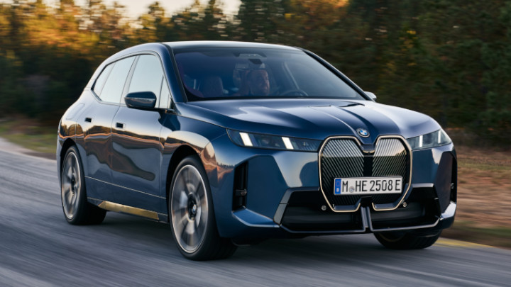 BMW iX Driving Front Angle in Blue