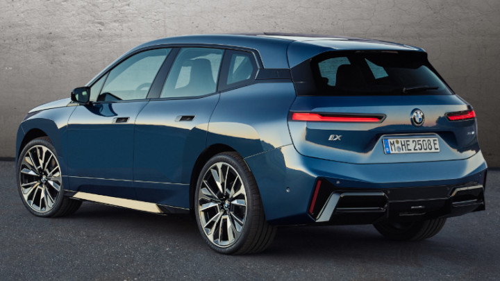 BMW iX Static Rear Angle in Blue