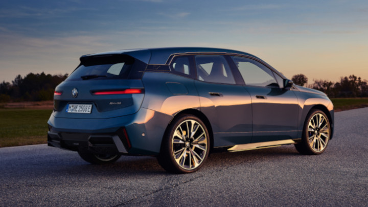 BMW iX Static Rear Angle in Blue Alternate