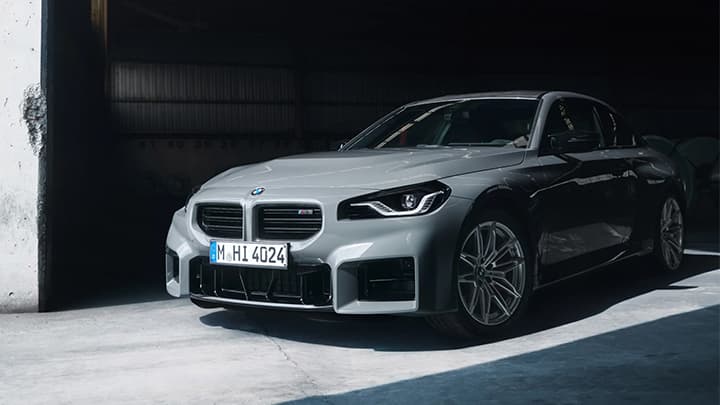 Lifestyle shot of a grey BMW M2 Coupe