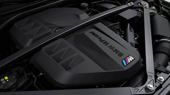 Close up of a BMW M3 Competition's engine