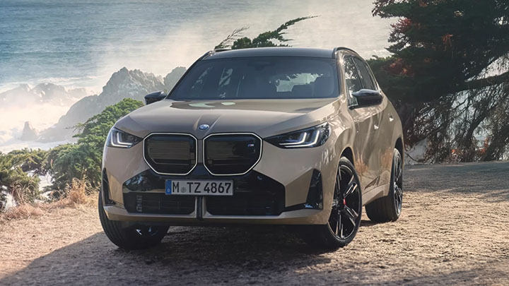 BMW X3 parked in front of the ocean