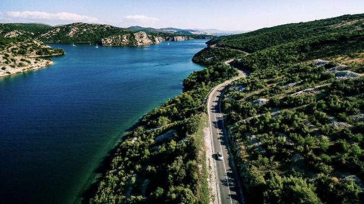 Aerial View of Road at Croatian Coast