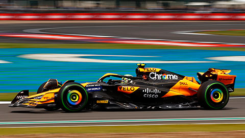 Lando Norris driving for McLaren at the F1 British Grand Prix