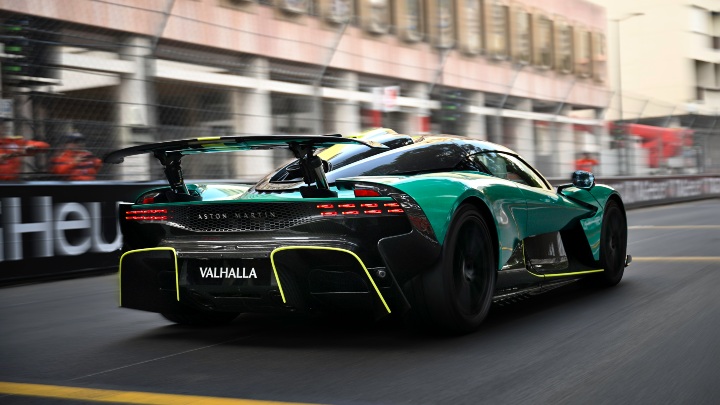 Aston Martin Valhalla Exterior Rear Driving on Monaco GP Circuit