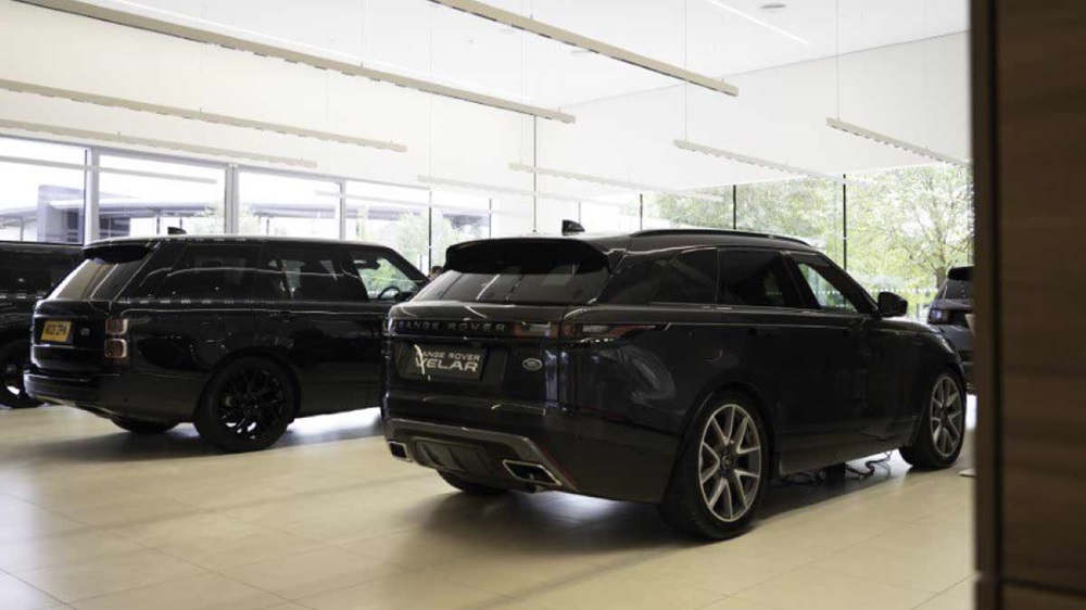 Land Rovers inside the Nottingham showroom