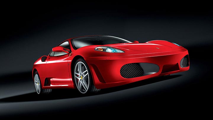 Front parked shot of a red Ferrari F430