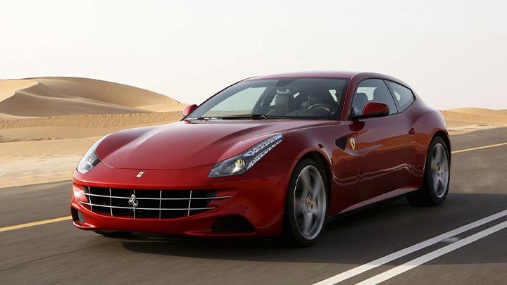 Front parked shot of a red Ferrari FF