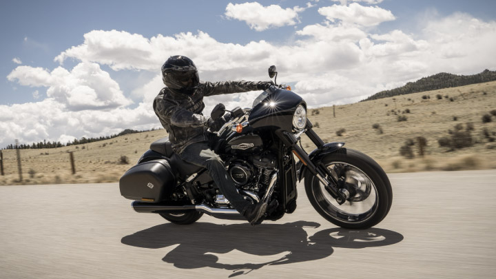 Harley Davidson Softail on the road.