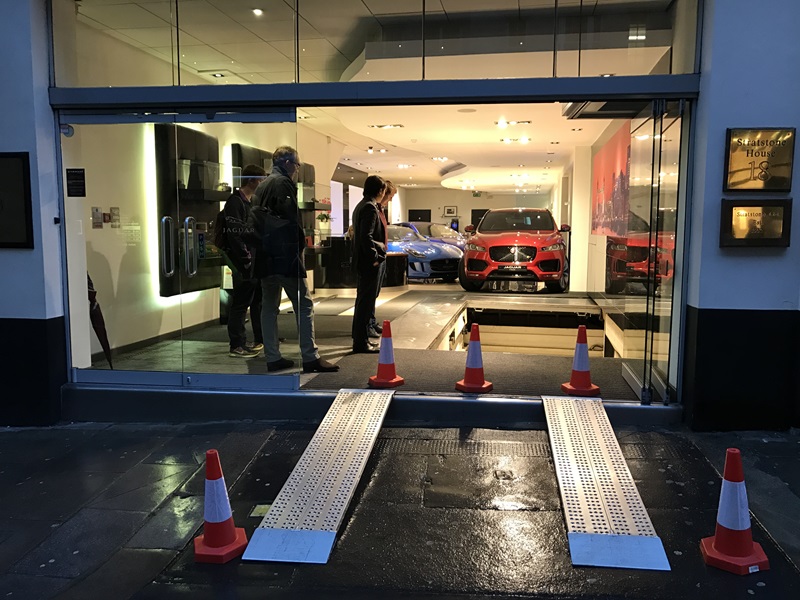 Floor opens for the elevator at Jaguar Mayfair.