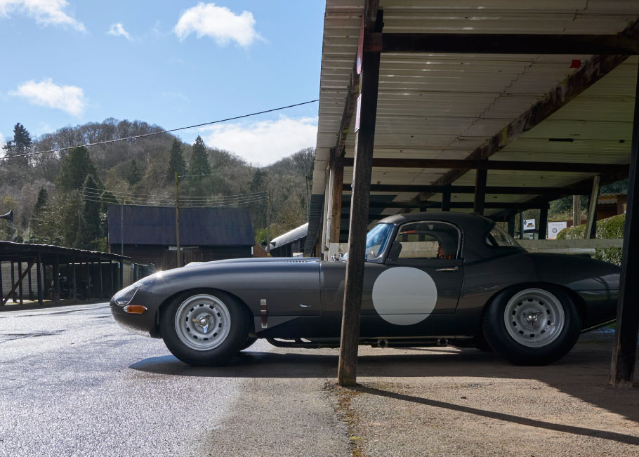 Jaguar Lightweight E-Type under shelter.