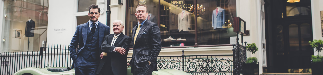 David Gandy and Norman Dewis outside Henry Poole and Co.
