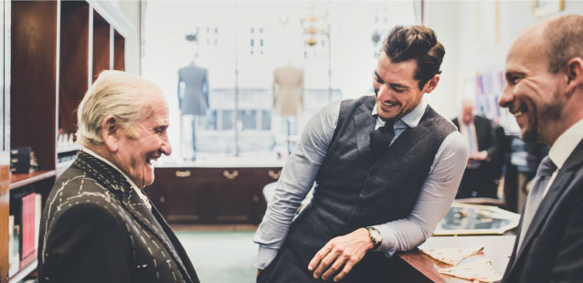 Norman Dewis having a suit tailored.