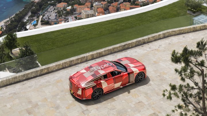 Jaguar Type 01 Close-up Drone Image Overlooking Monaco