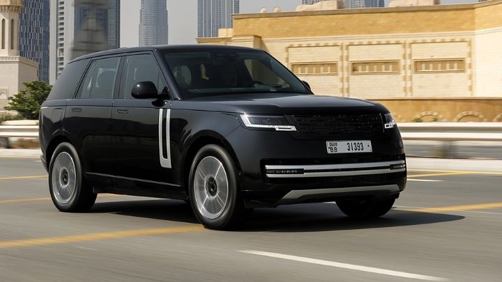 Range Rover Electric being driven in the city