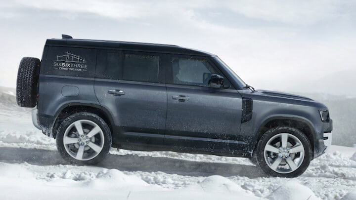 Land Rover Defender Hard Top Driving in the Snow