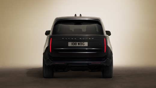 Rear view of a black Range Rover SV Black showing tailgate and LED tail lights
