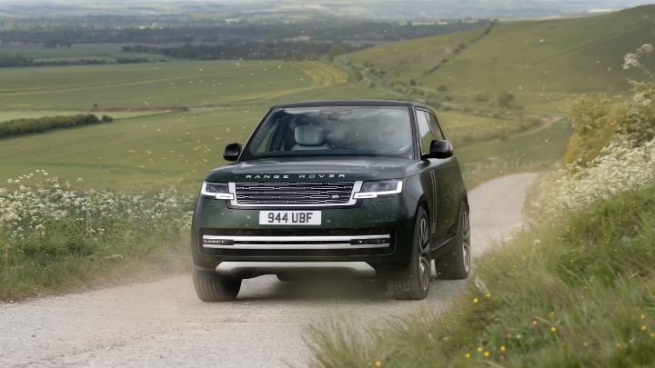 Range Rover Electric driving in countryside