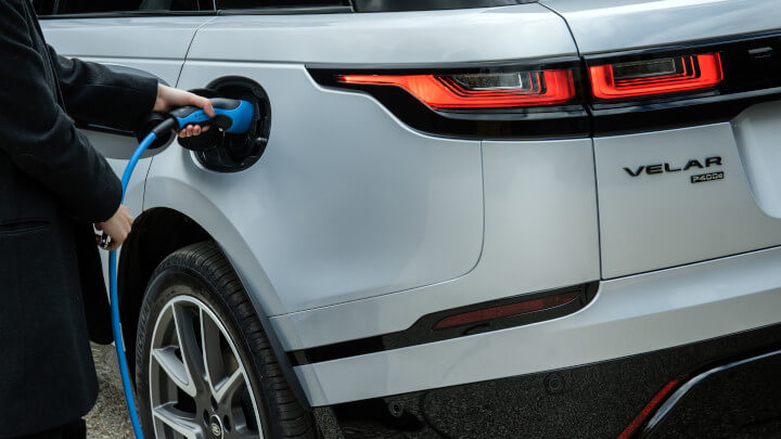 White Range Rover Velar Plug-In Hybrid On Charge