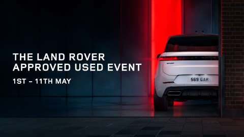 Rear Shot White Land Rover With Offer Title and Dates