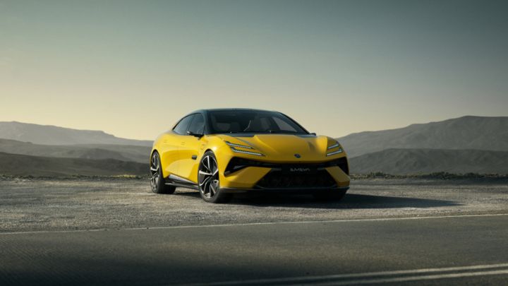 Yellow Lotus Emeya parked in the motorway