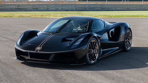 Black Lotus Evija parked on a racing track