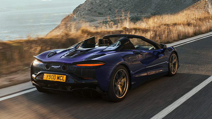 Blue McLaren Artura Spider Rear Driving