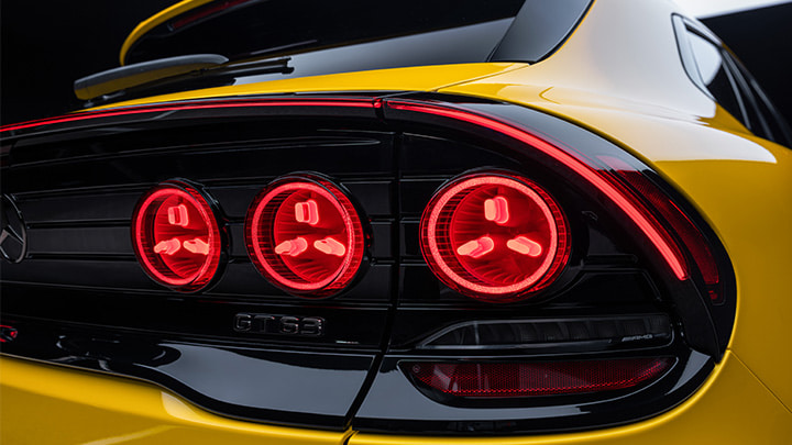Yellow Mercedes AMG GT SUV rear loghts close up