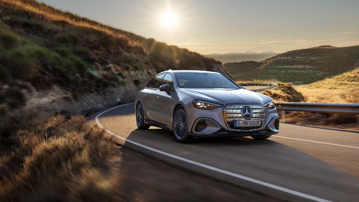 Mercedes-Benz C-Class Electric driving grey 