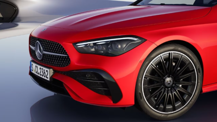 Red Mercedes CLE front of car