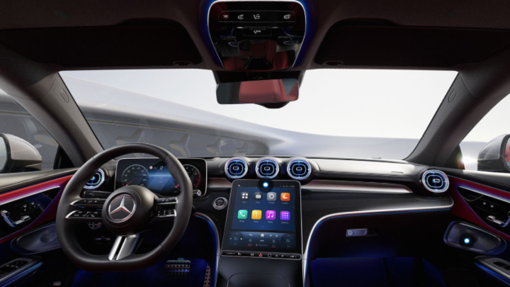 Red Mercedes CLE Inside - infotainment system